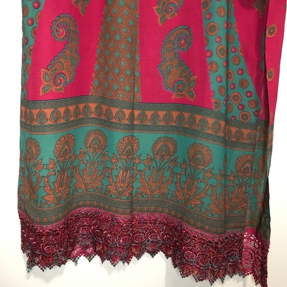 Kurti Magenta Blue Print Long Sleeve Side Slits Sheer Lightweight Tunic Dress - Picture 9 of 13